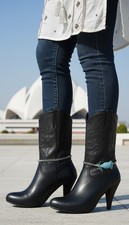 Women Silver Metal 2 Boots Chain Bracelet Anklet Baby Blue Flower Shoe Charm SET