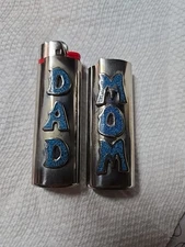 Vtg Lighter Case MOM & DAD Sleeves Western Lot Cover Holder Turquoise for Bic