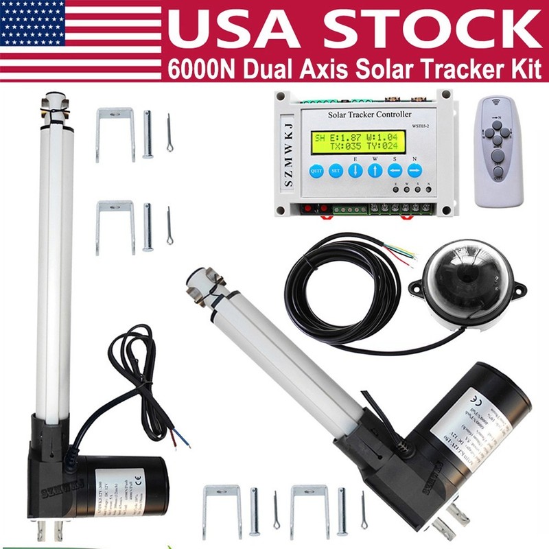 Dual Axis Solar Panel Tracking Tracker&DC 6000N Linear Actuators &LCD Controller