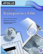 Apollo Laser Printer Transparency Film, 8 1/2" x 11", Box Of 50 Sheets