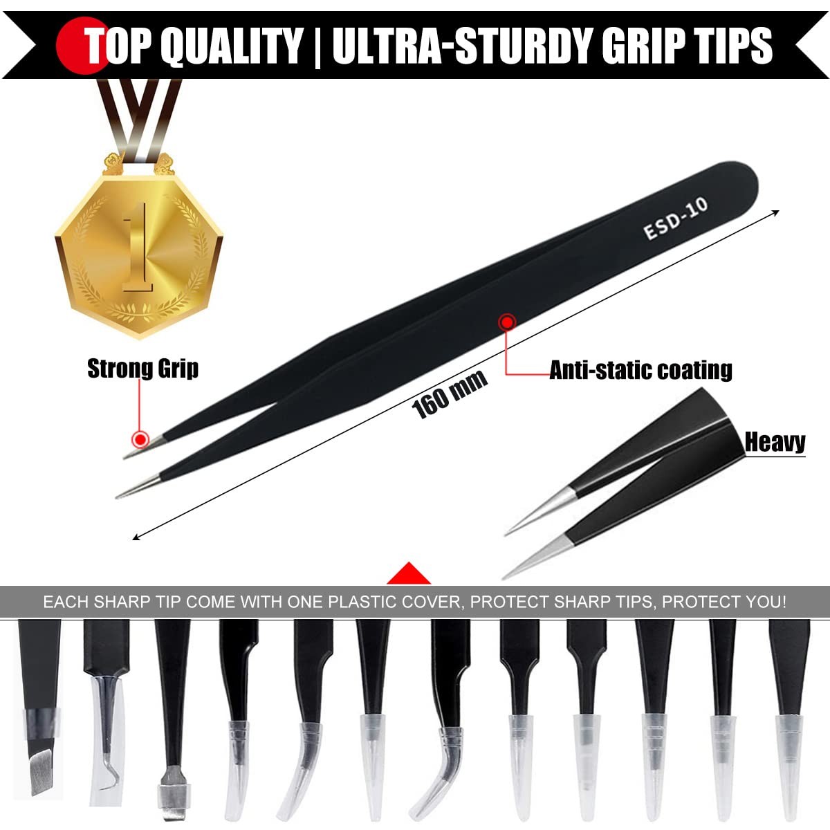 Antonki 12 Pack Precision Tweezers Set for Craft, Soldering, Jewelry, Facial ...