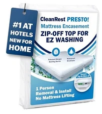 CleanRest Presto! Zip-Off Top Mattress Encasement – Queen Standard Zip-Off Top