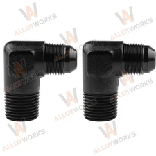 2x 8AN AN8 to 1/2" NPT Male 90 Degree Fitting Adapter Aluminum Anodized Black