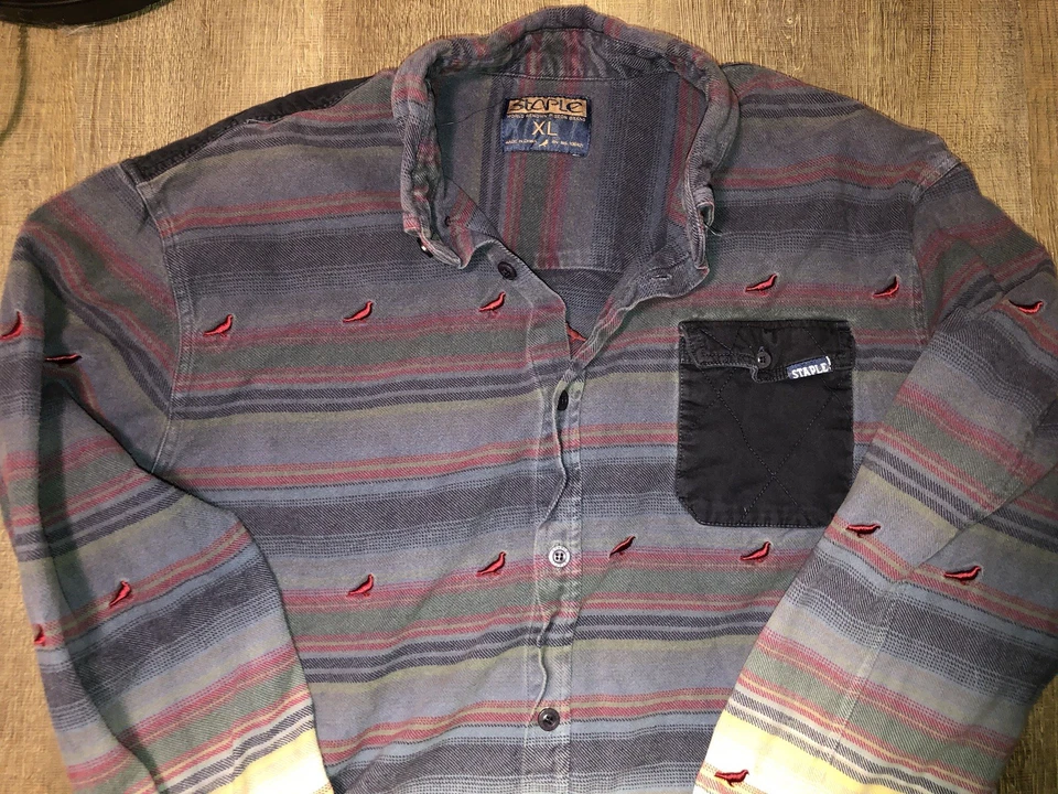 Camisa Staple Pigeon Para Hombre XL Botones Ombré Rayas Patrón Suroeste  Foto 3 de 4