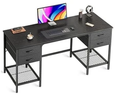  55 Inch Computer Desk with 4 Drawers and Mesh Shelf, Gaming and 55 inch Black