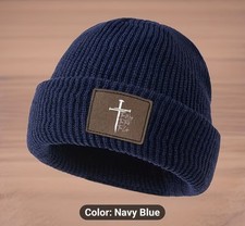 The Way, The Truth, The Life Jesus Beanie Knit Hat Navy Blue Unisex Adult New