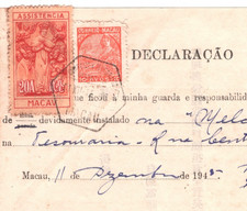 MACAU Document 20a Revenue 10a Postage Telephone 1945 CHINA/PORTUGAL Cols KA28