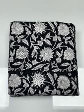 Vintage Cotton Fabric Indian Black White Floral Hand Block Print Fabric 7 Yards