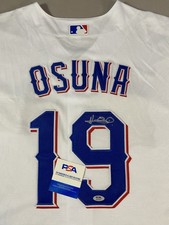 TEXAS RANGERS- ALEJANDRO OSUNA AUTOGRAPH HOME WHITE #19 NIKE JERSEY PSA AQ14247