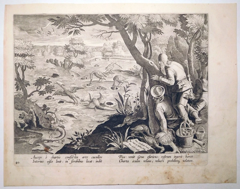 Kupferstich, Reiherfang, J. Stradanus/ C. van Mallery, 1598, New Hollstein 493 - Bild 2 von 4