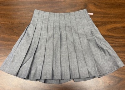 CrewCuts Gray Wool Pleated Skirt Girls Size 12 Side Zipper Adjustable Waist