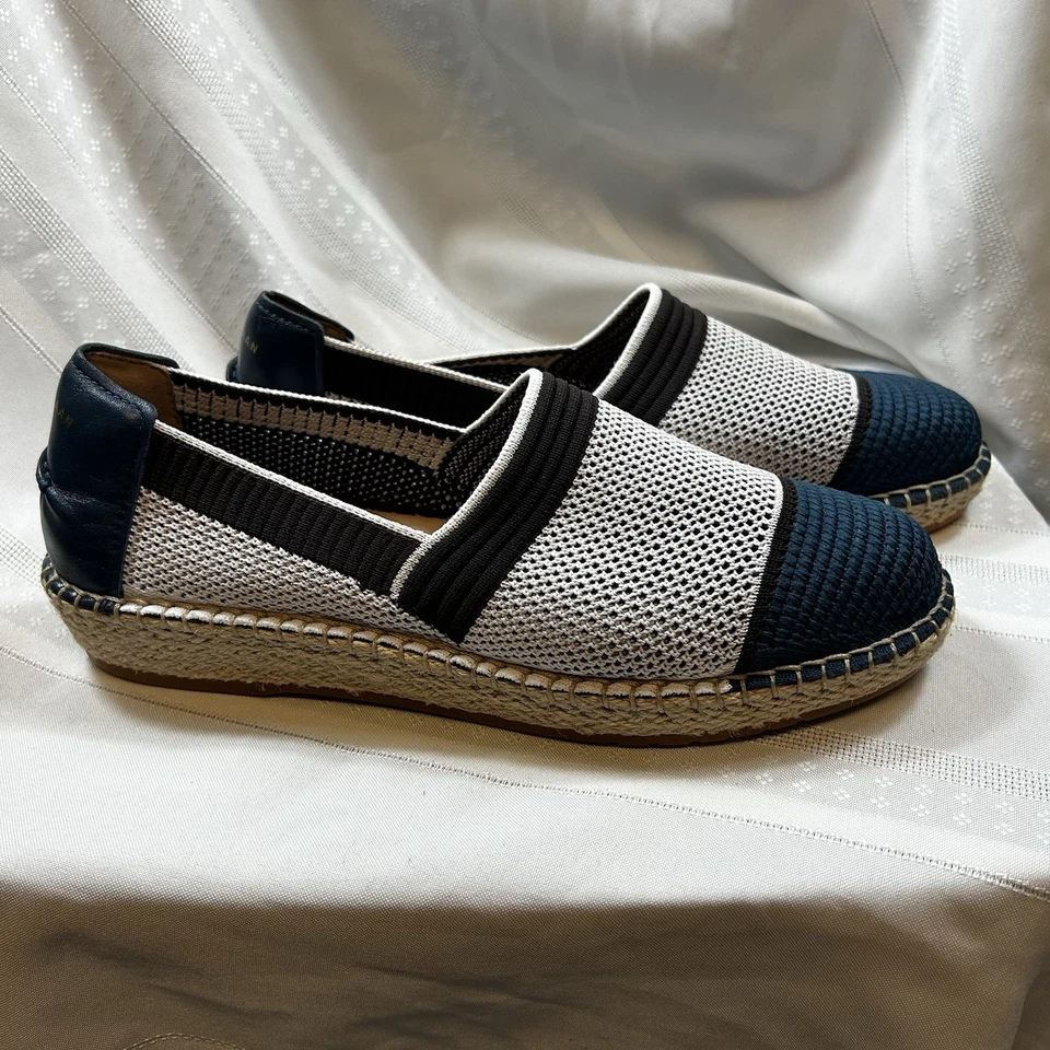 Cole Haan Womens Cloudfeel Espadrille 9B Slip-On Navy White Preppy Nautical - Image 2 of 4