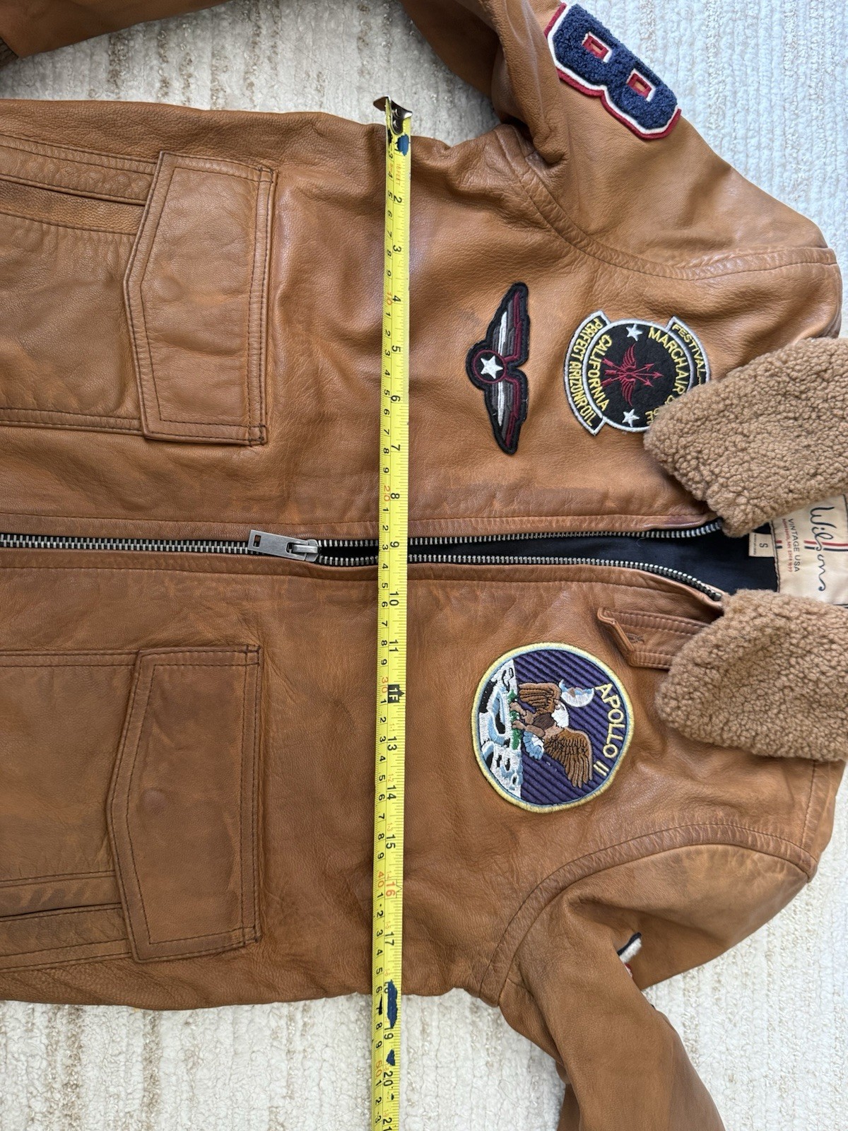 Rare Vntg Wilson Leather Tan Flight Bomber  Aviator Jacket Top Gun Sz Small image 6