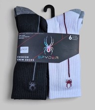 SPYDER Mens Socks Crew Cushion Everyday Moisture Control 6 Pair Shoe Size 6-12