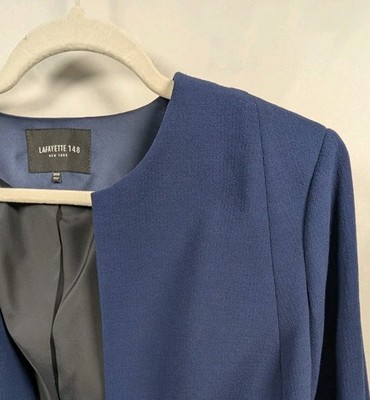 Lafayette 148 Women's 100% Wool Crepe Navy Blue Open Blazer Jacket Coat 24W New