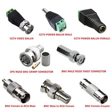 CCTV BNC Connector Video Balun Crimp RG59 Coax RCA Phono Cat5 Power Adapter Lot