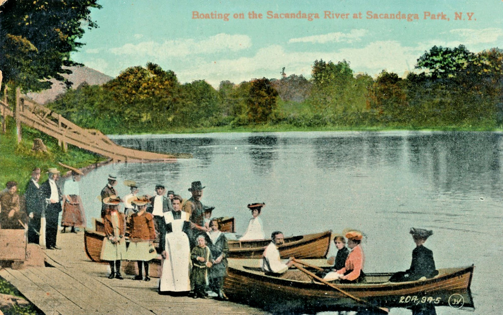 BOATING ON THE SACANDAGA RIVER AT SACANDAGA PARK, N.Y. CHUTES. ROWBOATS ...