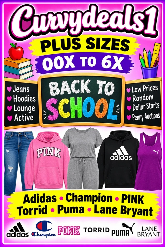Plus Sizes 00X (M) to 6X  & All NWT $1 Starts & Penny Auctions BTS