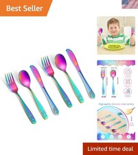 6-Piece Rainbow Kids Cutlery Set - Safe Stainless Steel Utensils for Toddlers