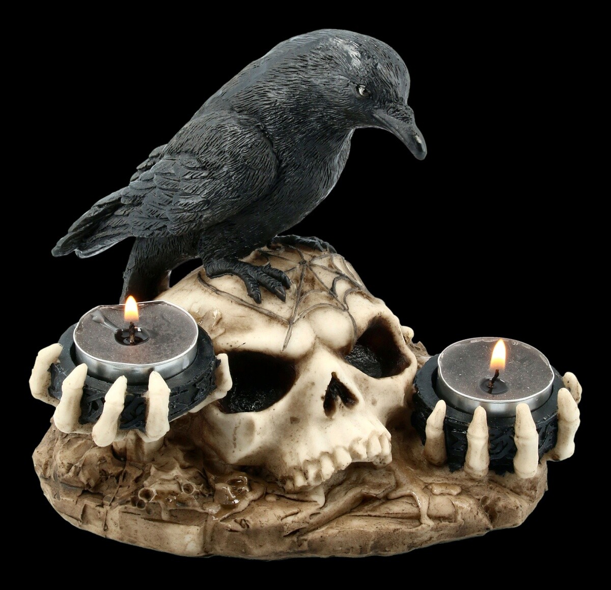 Tealight Holder - Raven On Skull - Gothic Candle Holder Skull Decor