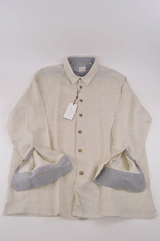 NWT Luciano Barbera Over Shirt Size L In Light Tan & Gray 100% Linen - Image 4 of 4