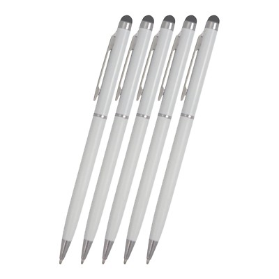 5x Touchpen Stylus Eingabestift mit Kugelschreiber Kulli weiß Smartphone Tablet