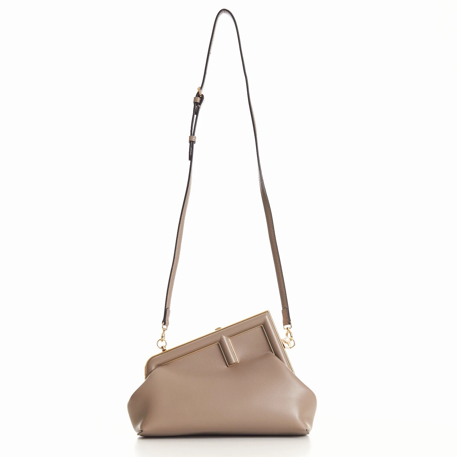 Fendi — FENDI FIRST 3190$ Small Dove Gray Leather Bag, Clutch - Detachable Strap