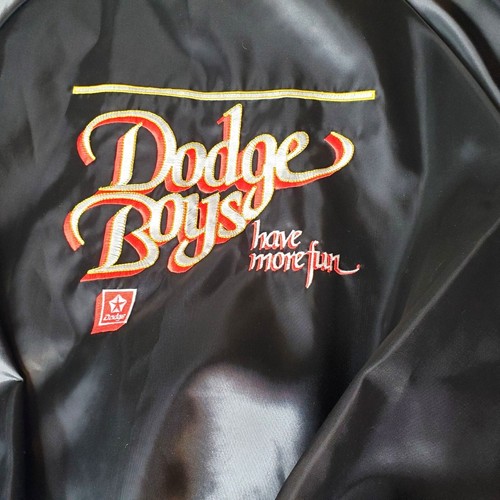 Vintage 80er Erwachsene kleine Dodge Jungen mehr Spaß schwarze Satinjacke - Bild 3 von 17