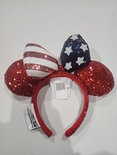 Disney Parks Minnie Mouse Americana Sequined Ear Headband Bow USA America NWT