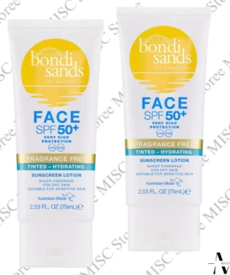 2x Bondi Sands SPF 50+ Fragrance Free - Hydrating Tinted Face Lotion 75mL - New