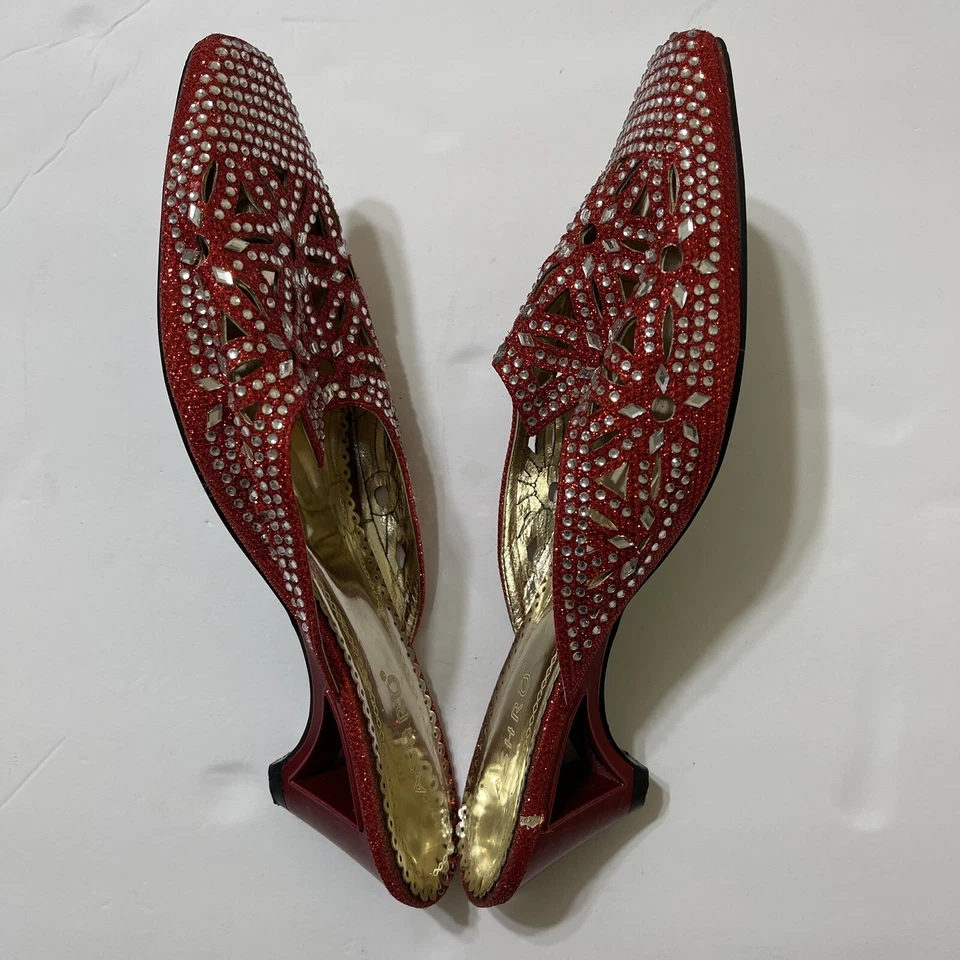 Ashro Vintage Rojo Mujer Sandalias Tacón Con Piedras Talla 9.5 Fiesta Cóctel Foto 3 de 4