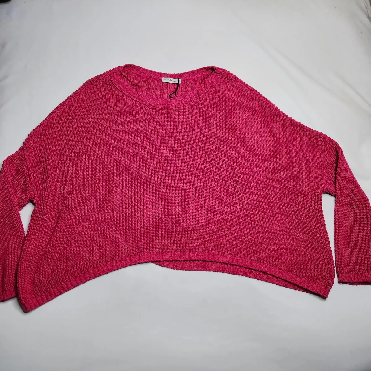 Zara Knit Oversized Sweater Medium Hot Pink Dolman Sleeve Slouchy Fit Chunky H3