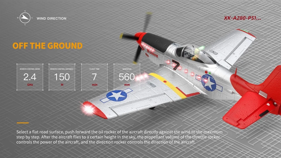 RC P-51 Mustang Warbird sin escobillas 560 mm envergadura 4 canales con luz LED stock como nuevo Foto 3 de 4