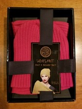 NEW WOMEN LADIES PINK MACHINE WASHABLE ACRYLIC KNIT HAT  70" SCARF SET ONE SIZE