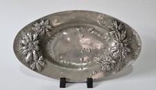 Antique Arts & Crafts Movement Floral Design Pewter Dish