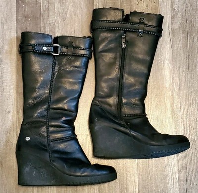 tall black boots wedge heel