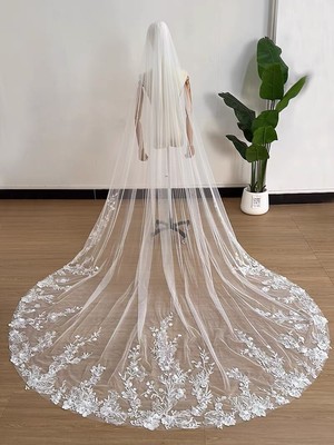 Long Lace Wedding Veil 3 Meters Long White Ivory Cathedral Bridal Veil with Comb