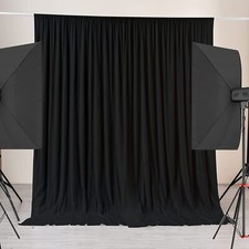 10ft 10ft Wrinkle Free Black Backdrop Curtains for Parties Thick Fabric Photo...