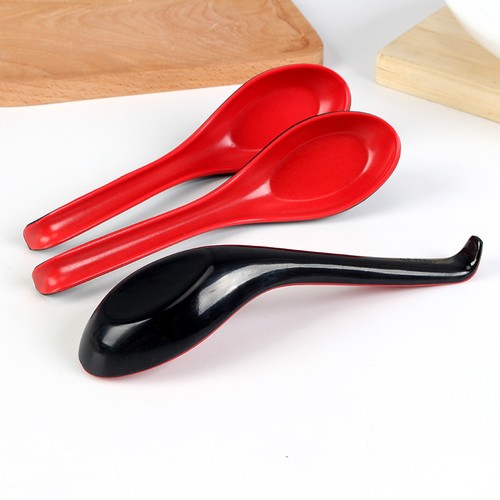 6 cucharas de sopa chinas japonesas rojas y negras con mango largo - Imagen 2 de 6