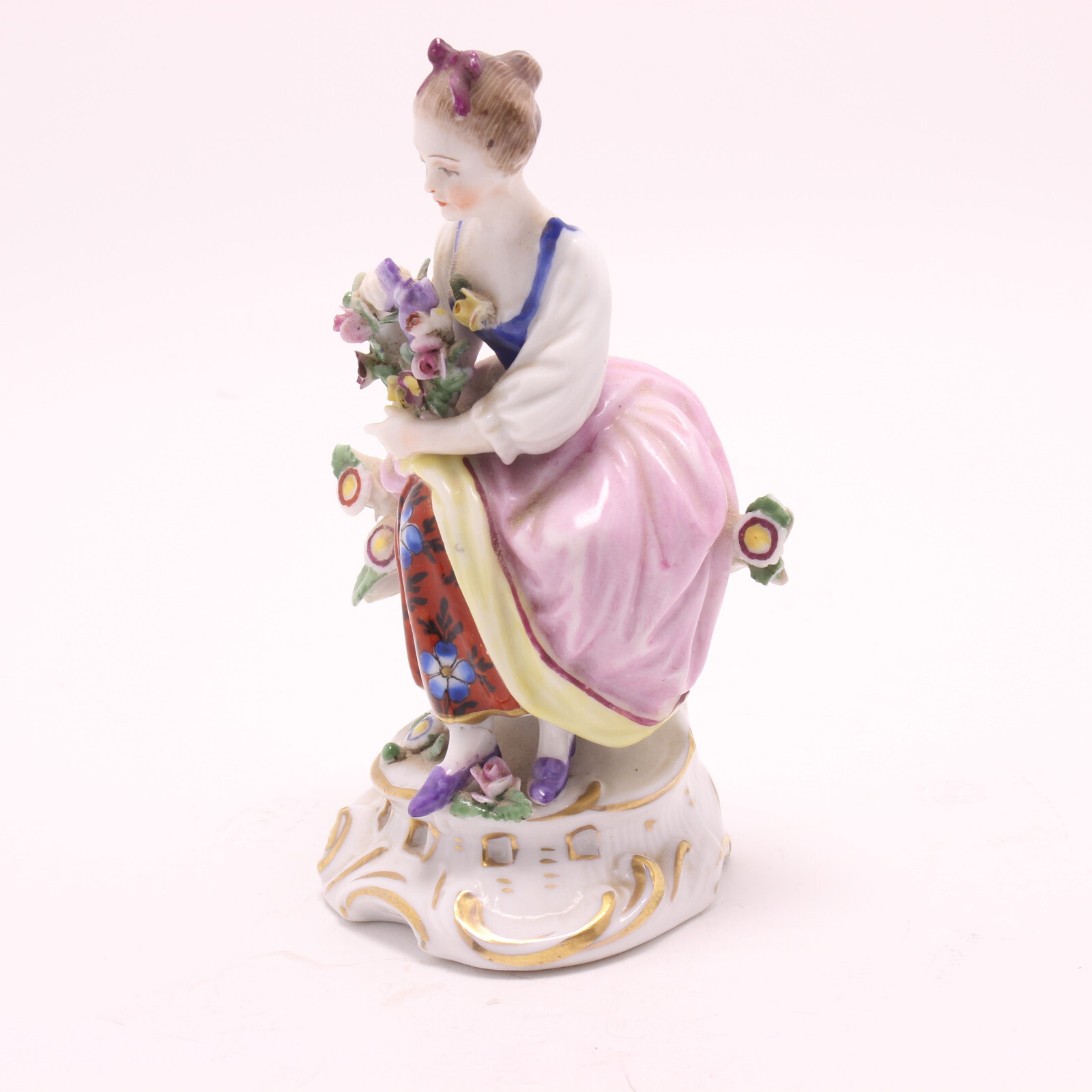 ANTIQUE Porcelain Flower Girl Figurine CHELSEA Gold Anchor Mark Germany