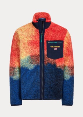 Polo Ralph Lauren Men's Orange/Blue Ombre Hi Pile Fleece Full Zip
