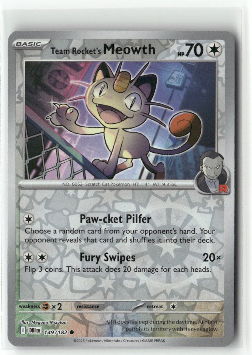 Team Rocket's Meowth 149/182 Reverse Holo - Destined Rivals - Pokemon TCG NM