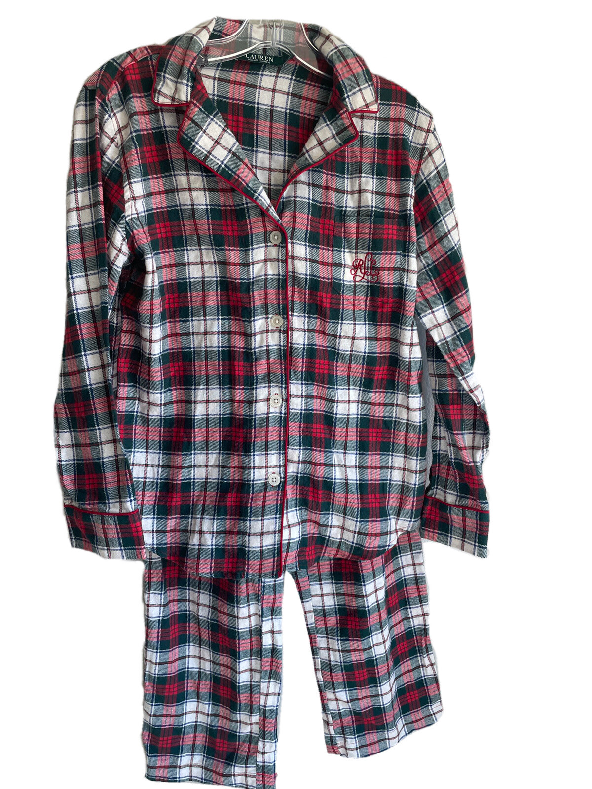 RLR Ralph Lauren Flannel Pajama Set Plaid Red Small L… Gem