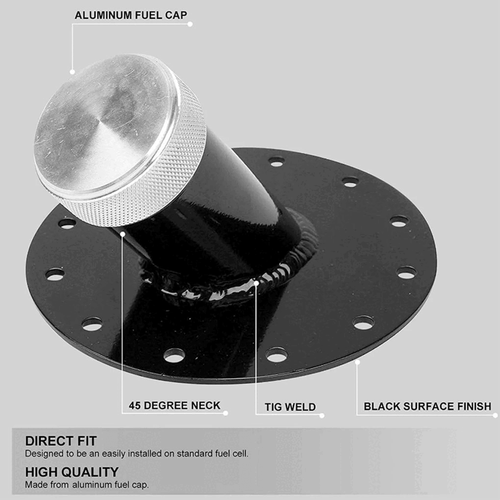 Fuel Cell Gas Tank 45 Degree 1.5" Remote Fast Fill 2.75" Filler Neck + Cap Black - Picture 3 of 12