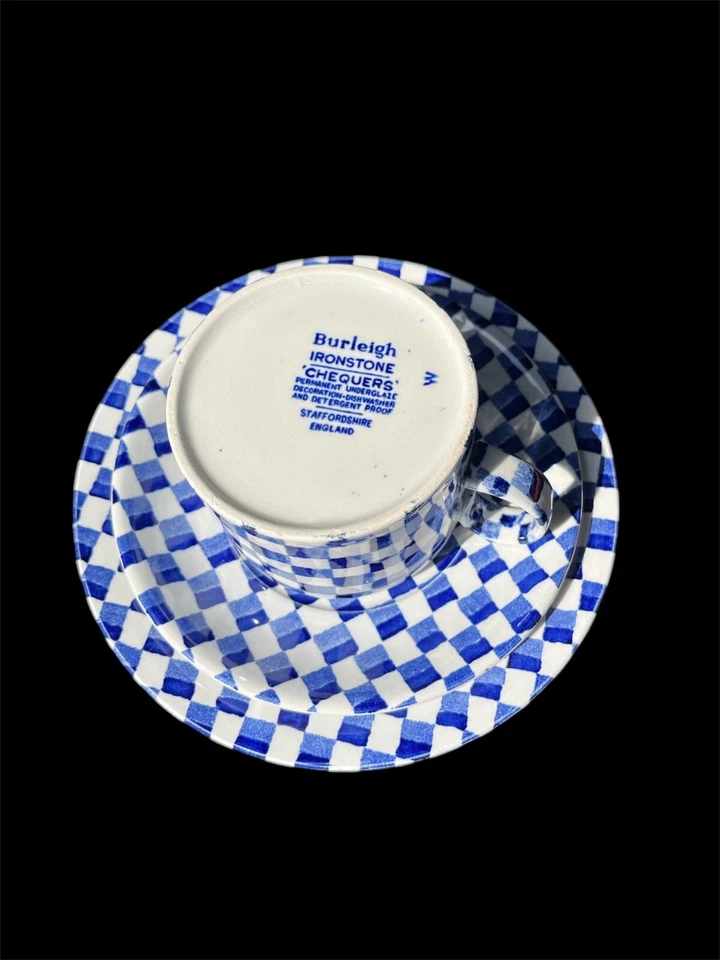 Super Rare Burleigh Ironstone Chequers Blue white Tea Trio set - Image 4 of 4