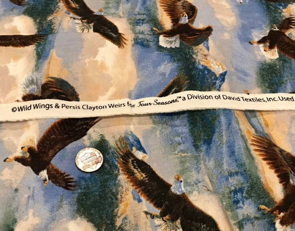 Eagles in Flight * Land & Sky * David Textiles* 100% Cotton Remnant* 8" x 22" - Image 4 of 4