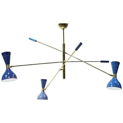 Mid Century Italian Adjustable Triennale 3 Arms Chandelier Brass Stilnovo Design