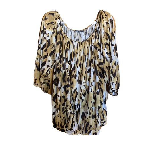 Anne Klein Silk Top Womens Plus Size 1X Multicolor Animal Print Blouse