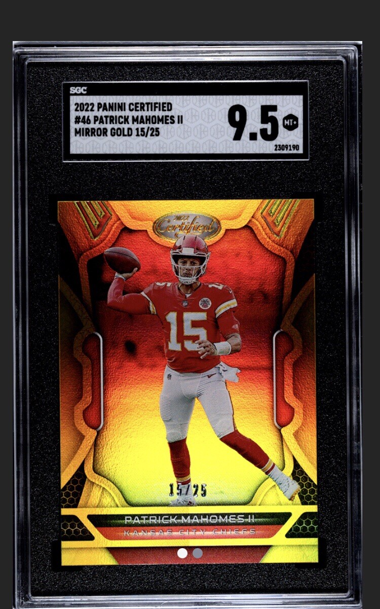 2022 CERTIFIED MIRROR GOLD PATRICK MAHOMES Jersey #’d 15/25 SGC 9.5 chiefs