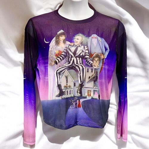 SIZE 2XL……DOLLS KILL……Colorful Beetlejuice Long Sleeve Mesh Top. New - Picture 2 of 7